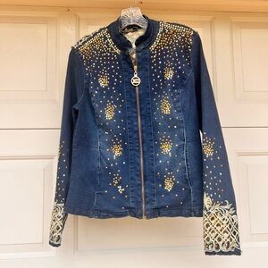 Jazzline Striking Embellished Denim Jacket Bold Western Inspired Silver Gold 3